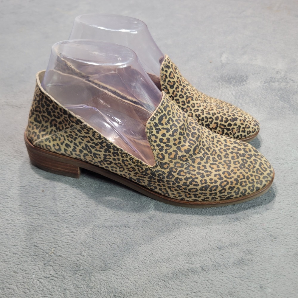 Lucky Brand Cahill Loafer Women 7M Leopard Leather Flat Side Cutout Animal Print